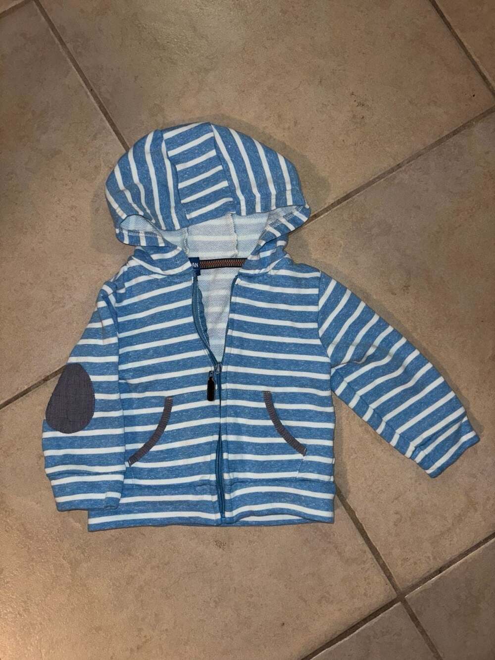 Andy & Evan Blue and White Striped Zip-Up Hoodie with Elbow Patches Size 4T
